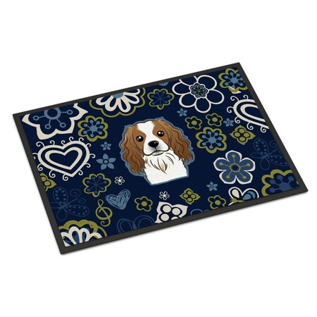 Carolines Treasures 24 x 36 in. Blue Flowers Cavalier Spaniel Indoor or Outdoor Mat BB5075JMAT